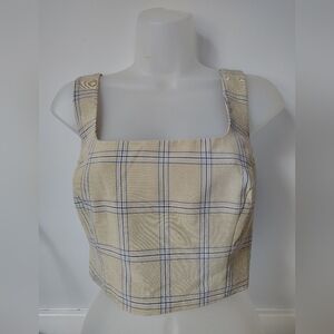 re:named Beige and Blue Plaid Tank Top Large